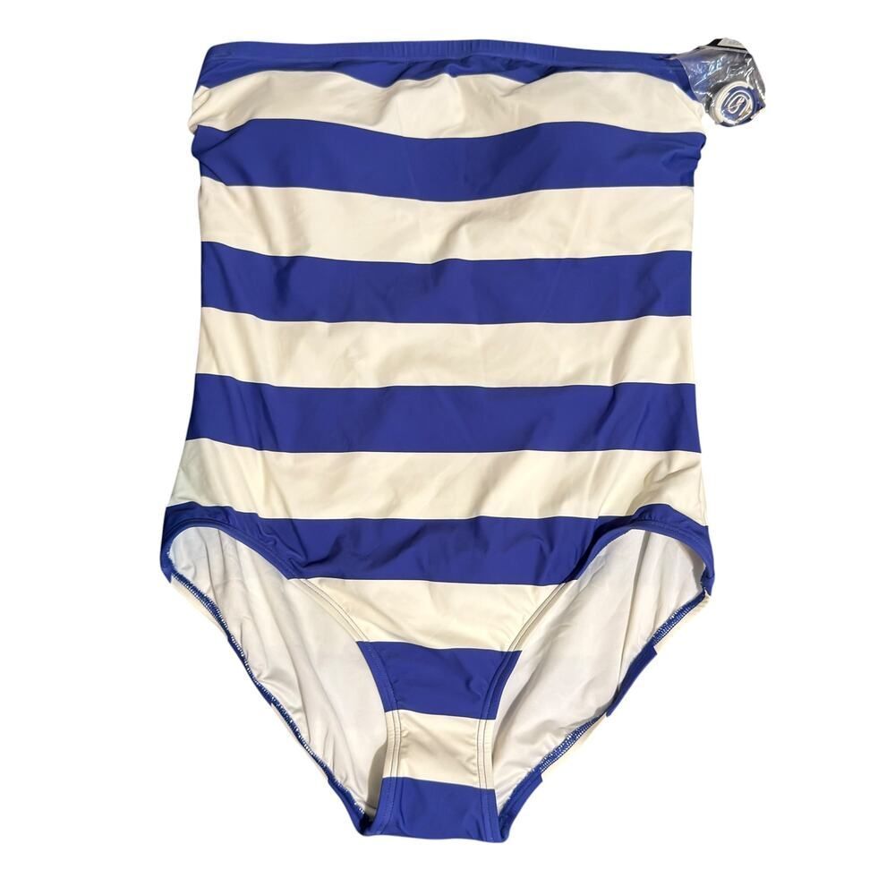 Kate Spade New York Blue & White Striped Bandeau One-Piece Swimsuit Size XL